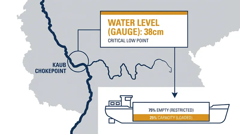 Water levels at the critical Kaub gauge have plummeted, forcing vessels to drastically reduce their cargo loads.