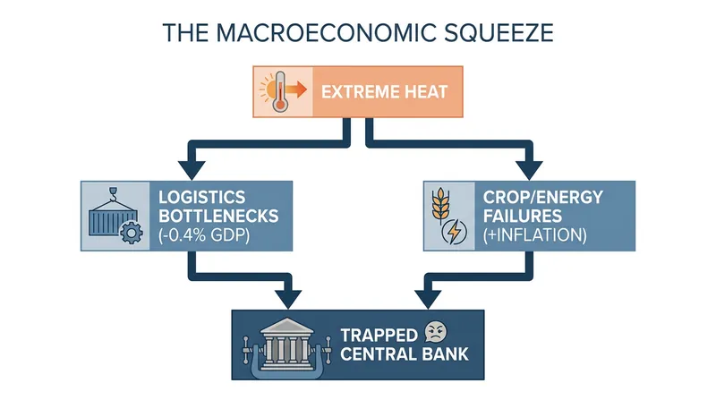 Climate shocks present a dual threat: contracting economic output while simultaneously driving up prices.