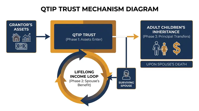 A QTIP trust separates the right to income from the ownership of the principal, balancing the needs of a new spouse and adult children.