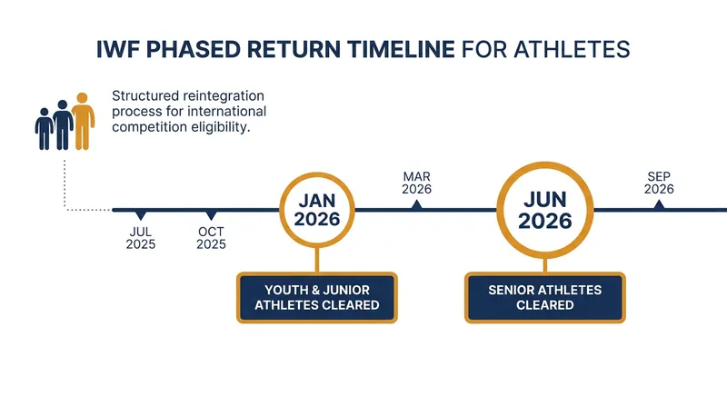 The phased timeline of the IWF's lifting of participation restrictions.