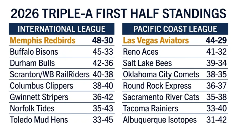Final standings for the first half of the 2026 Triple-A season.