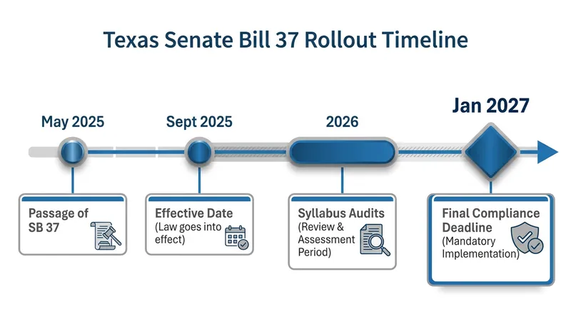 The implementation timeline for Texas Senate Bill 37.