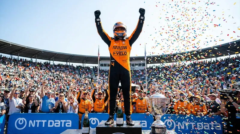 Christian Lundgaard celebrates his spectacular comeback victory at Road America.