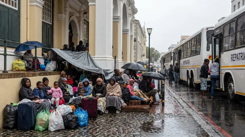 Migrants camp outside consulates in Cape Town, waiting for government-chartered buses to take them home.