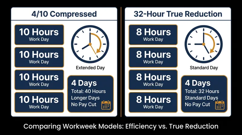 The two primary models cities use to implement a four-day workweek.