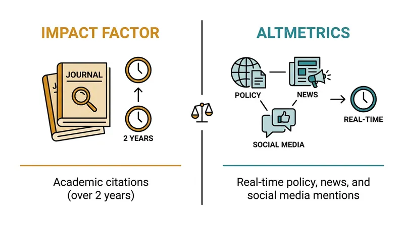 Altmetrics capture a broader societal footprint than traditional academic citations.