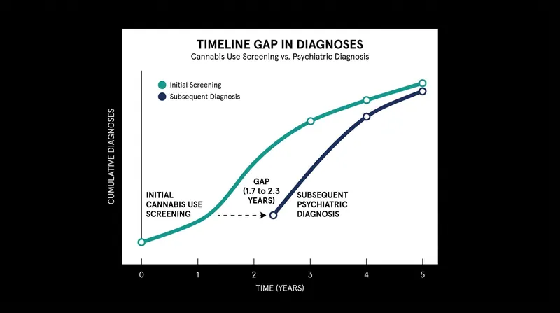 On average, cannabis use was recorded nearly two years before a formal psychiatric diagnosis was made.