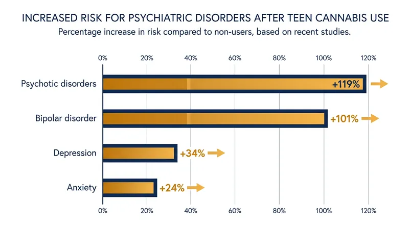 Adolescents who reported past-year cannabis use faced significantly higher risks of subsequent psychiatric diagnoses.
