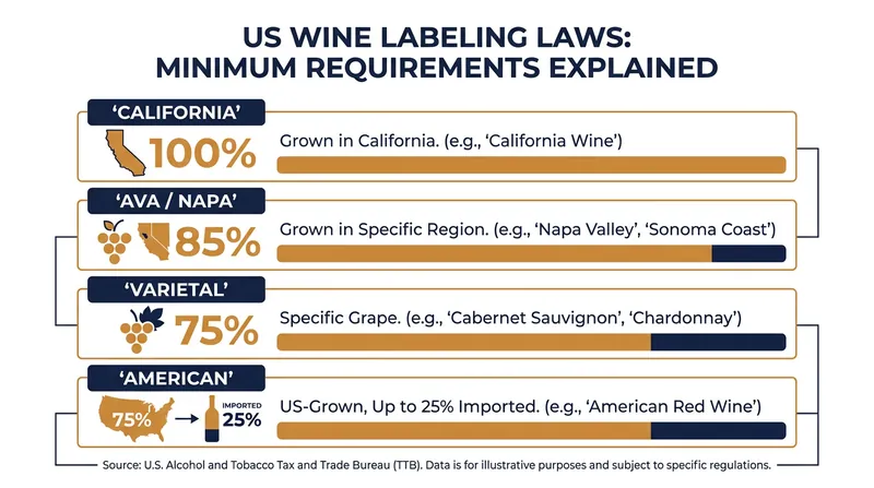 How geographic origin dictates the required percentage of local grapes in a bottle.