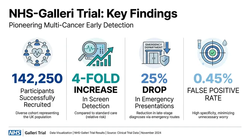 Key secondary metrics from the three-year NHS-Galleri screening trial.