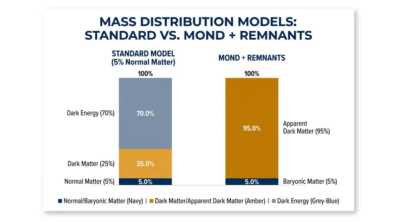 Comparing the standard cosmological mass budget against the newly proposed MOND framework.