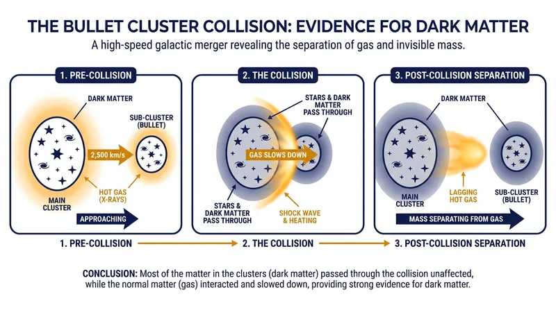 How the Bullet Cluster collision separated hot gas from the system's gravitational mass.