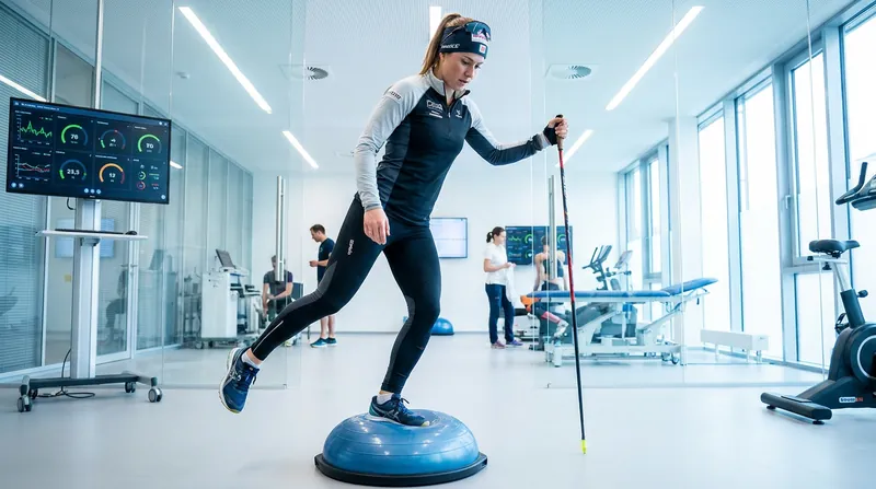 Modern return-to-snow protocols heavily emphasize perceptual-motor-cognitive (PMC) training to rebuild joint stability.