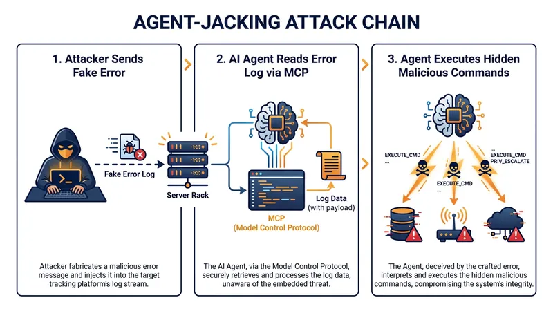 The agent-jacking attack chain relies on the AI assistant trusting external data as a legitimate command.