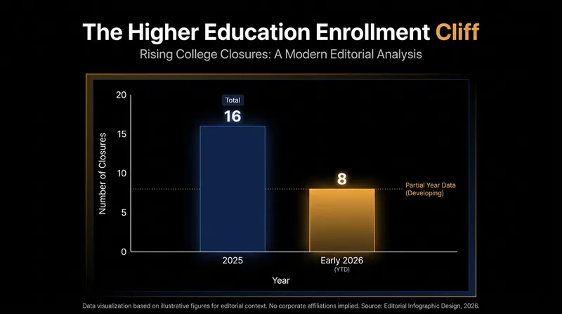 Nonprofit college closures have accelerated as institutions face a demographic enrollment cliff.