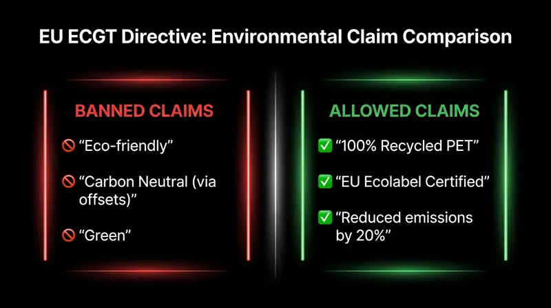 The directive replaces vague marketing buzzwords with specific, verifiable environmental metrics.