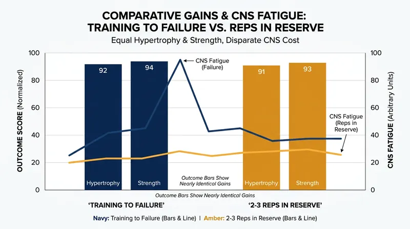 Data from 137 systematic reviews shows that stopping short of failure yields equal gains with a fraction of the fatigue.