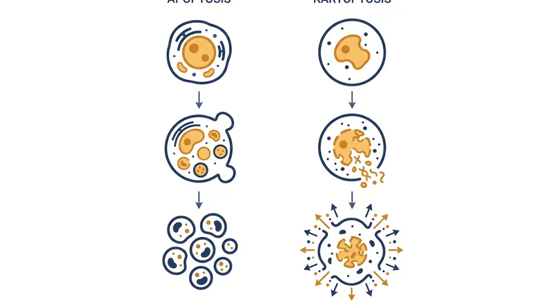 Unlike standard cellular suicide (apoptosis), karyoptosis is triggered specifically by the structural collapse of the cell's nucleus.