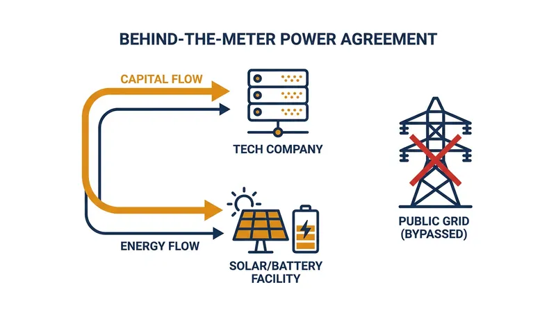 Behind-the-meter agreements allow tech giants to fund their own power generation, shielding residential ratepayers from the costs.