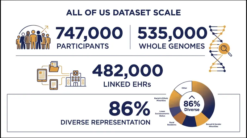 The unprecedented scale of the newly released All of Us dataset.