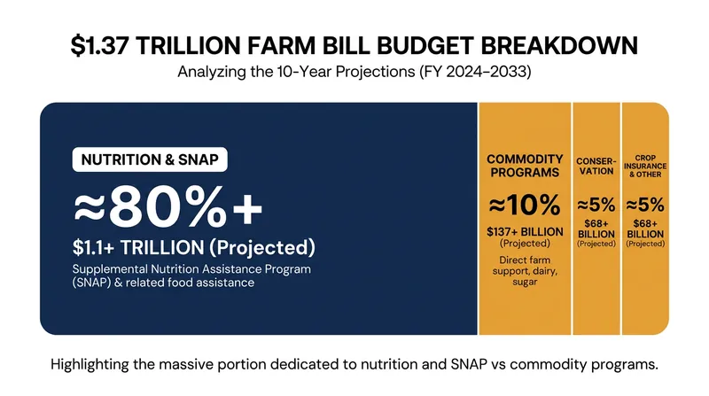 Nutrition assistance programs account for the vast majority of the Farm Bill's $1.37 trillion projected baseline cost.