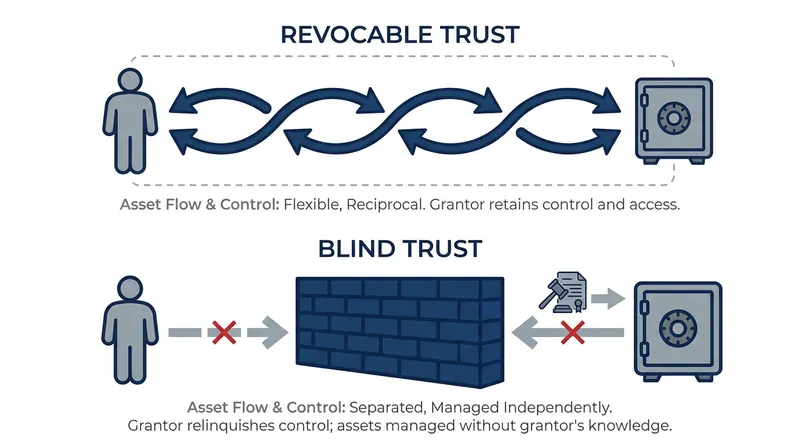 Unlike a blind trust, a revocable trust allows the beneficiary to retain control and awareness of the assets held within it.