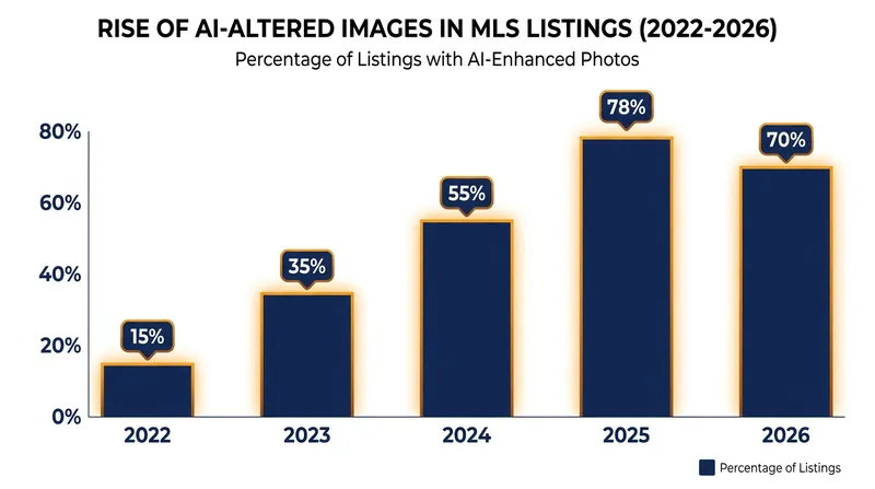 The use of generative AI in property listings has surged, with 78% of listings featuring some digital enhancement by 2025.