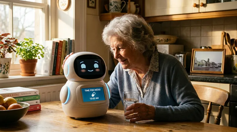 Conversational AI and vision systems allow new robots to assist with elder care, including fall detection and medication reminders.