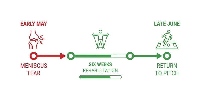 Timeline of Esther Okoronkwo's meniscus injury and recovery.
