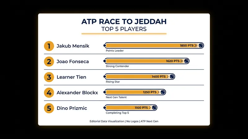 The current top five in the ATP Race to Jeddah as the tour crosses the mid-season mark.