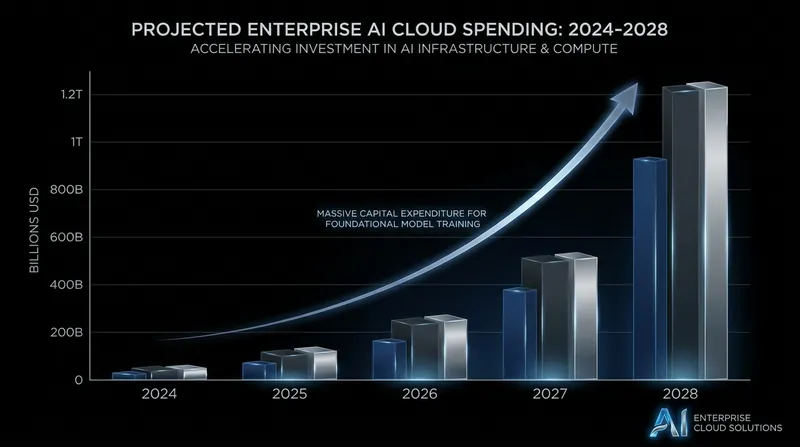 Enterprise spending on AI cloud infrastructure is projected to grow exponentially as foundational models scale.