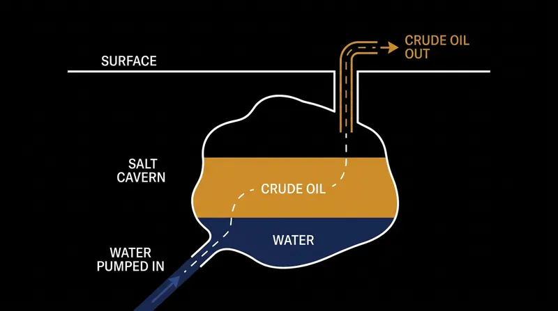How a drawdown works: Water is pumped into the cavern, forcing the lighter crude oil to the surface.
