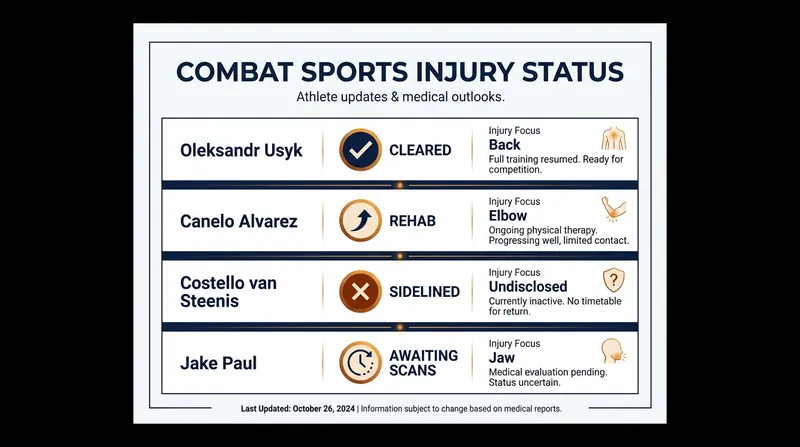 Current medical status of key combat sports figures.