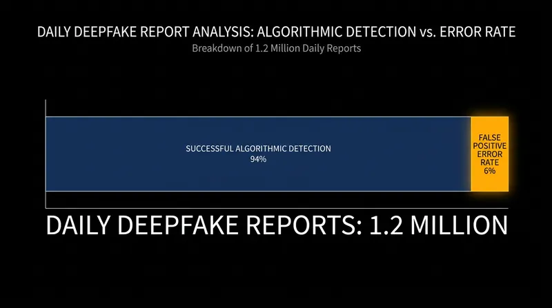 While AI detection catches the vast majority of deepfakes, the 6% error rate results in thousands of false account strikes.