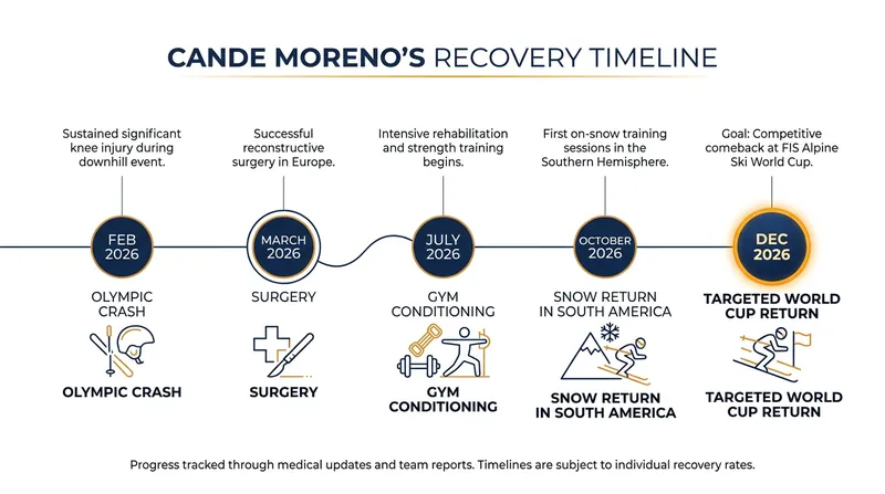 Moreno's projected timeline for returning to the FIS World Cup circuit.