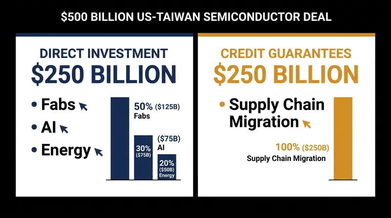 The agreement splits the half-trillion-dollar commitment evenly between direct corporate investment and state-backed credit.
