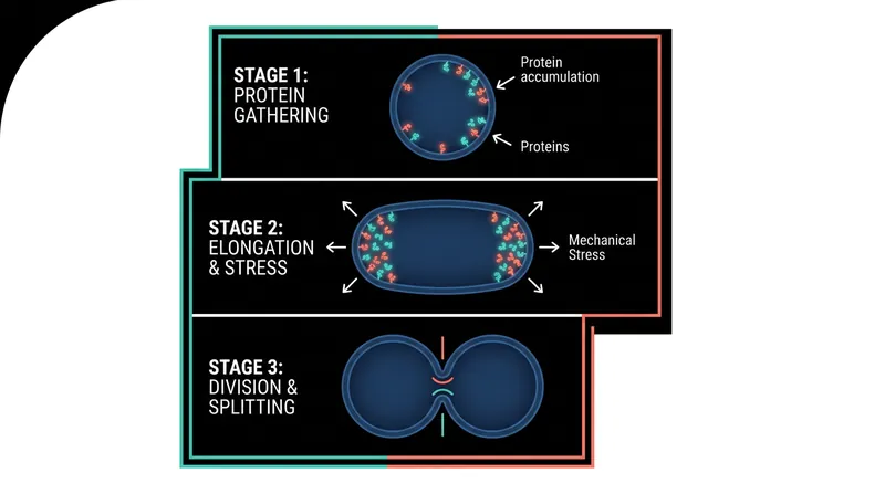 Instead of a complex cytoskeleton, SpudCell relies on protein crowding to generate the mechanical stress needed to split the membrane.