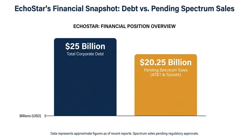 EchoStar's massive debt load is largely offset by its pending spectrum sales, but regulatory delays created a short-term liquidity crisis.