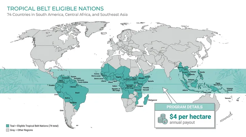 Up to 74 tropical nations are eligible to receive annual conservation payments.