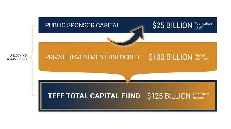 The TFFF uses a blended finance model, leveraging public money to attract private capital.