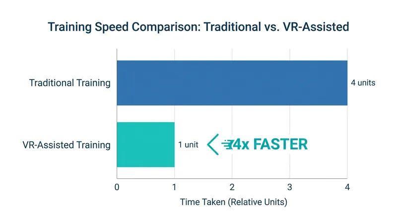 Industry data indicates VR-assisted onboarding can compress training timelines by up to 400%.