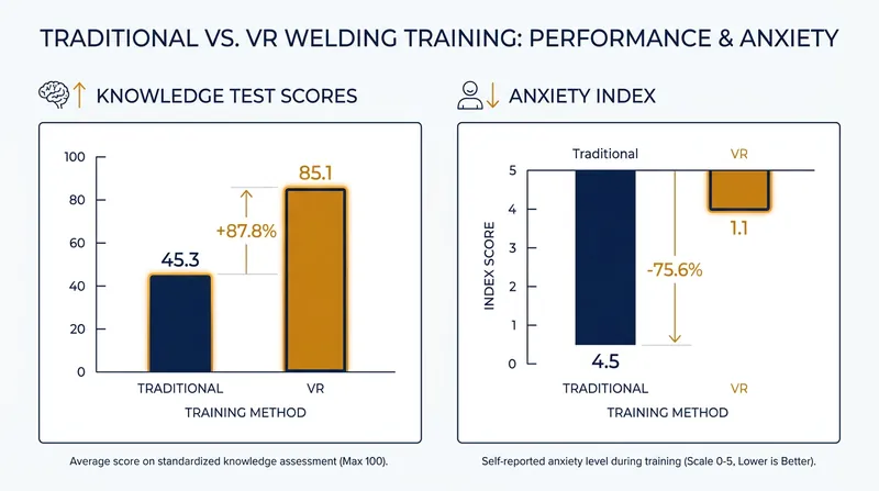 Data from MDPI shows VR training drastically improves technical knowledge while eliminating beginner anxiety.