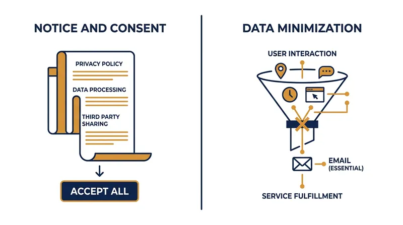 The bill shifts the internet from a 'notice and consent' model to strict data minimization.