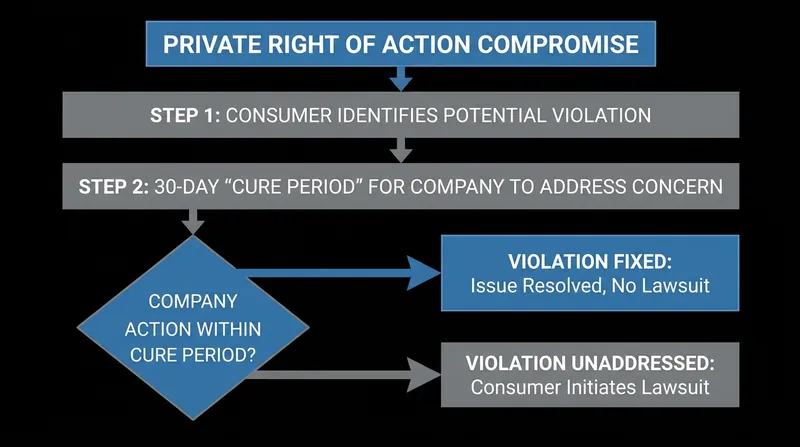 Consumers gain the right to sue over data violations, but companies are granted a 30-day window to fix the issue first.