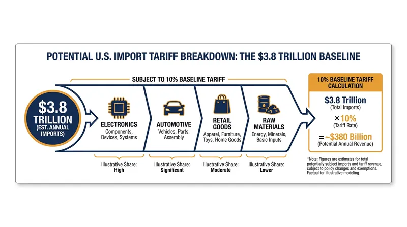 The proposed 10% baseline tariff would have applied to roughly $3.8 trillion in annual imported goods.