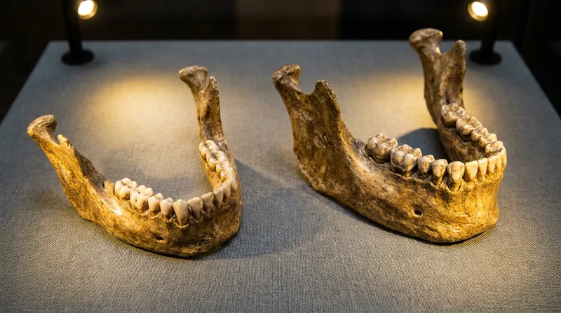 The distinct morphological differences between the Homo mandible (left) and the robust Australopithecus teeth (right).