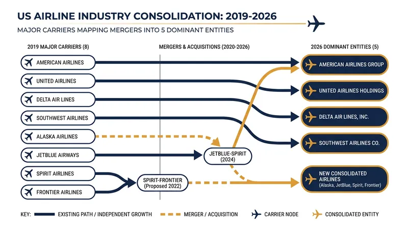 The 2026 consolidation wave effectively reduces the eight largest US carriers down to five dominant players.