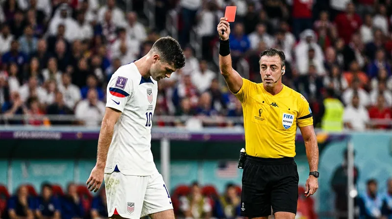 Folarin Balogun was issued a straight red card in the 61st minute following a VAR review.