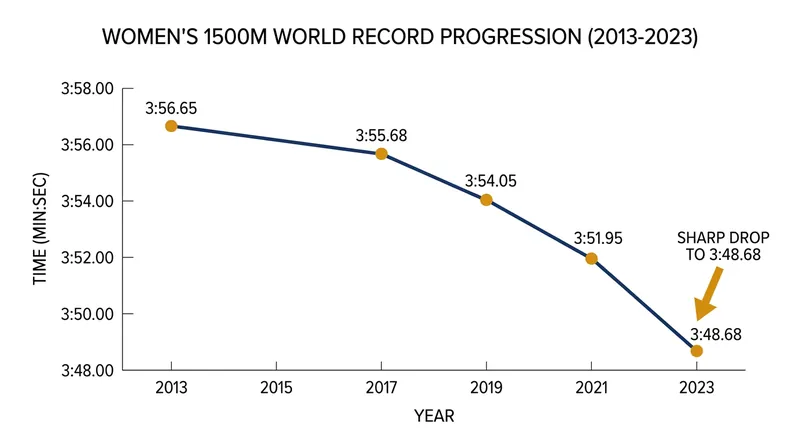 The super-spike era and Kipyegon's peak have pushed the 1500m world record into uncharted territory.