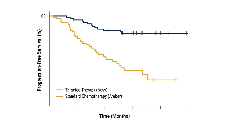 Progression-free survival curves demonstrate the long-term efficacy of the chemotherapy-free regimen.